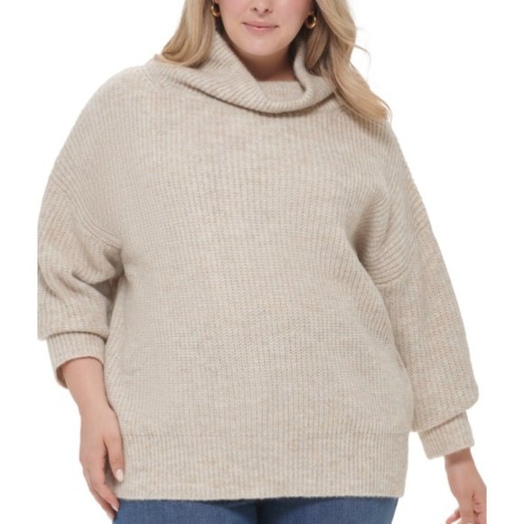 CALVIN KLEIN JEANS Women's Trendy Plus Size Oversized Turtleneck Sweater 1X NWT - Picture 1 of 2